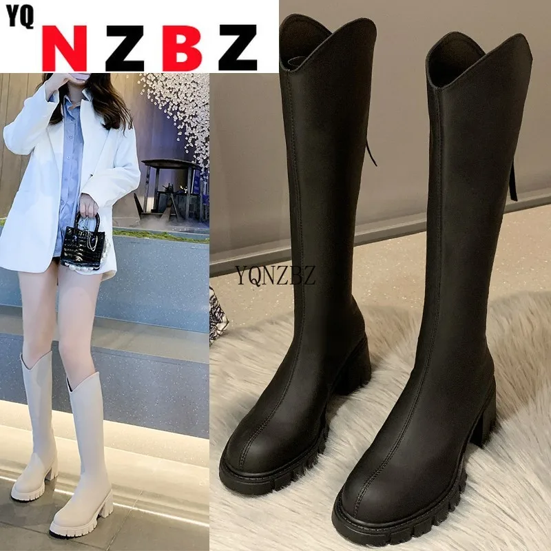 

Women's High Boots 2022 Autumn and Winter Round Toe Zipper Women's Knee-length Knight Boots Thick-soled Comfortable Casual Boots