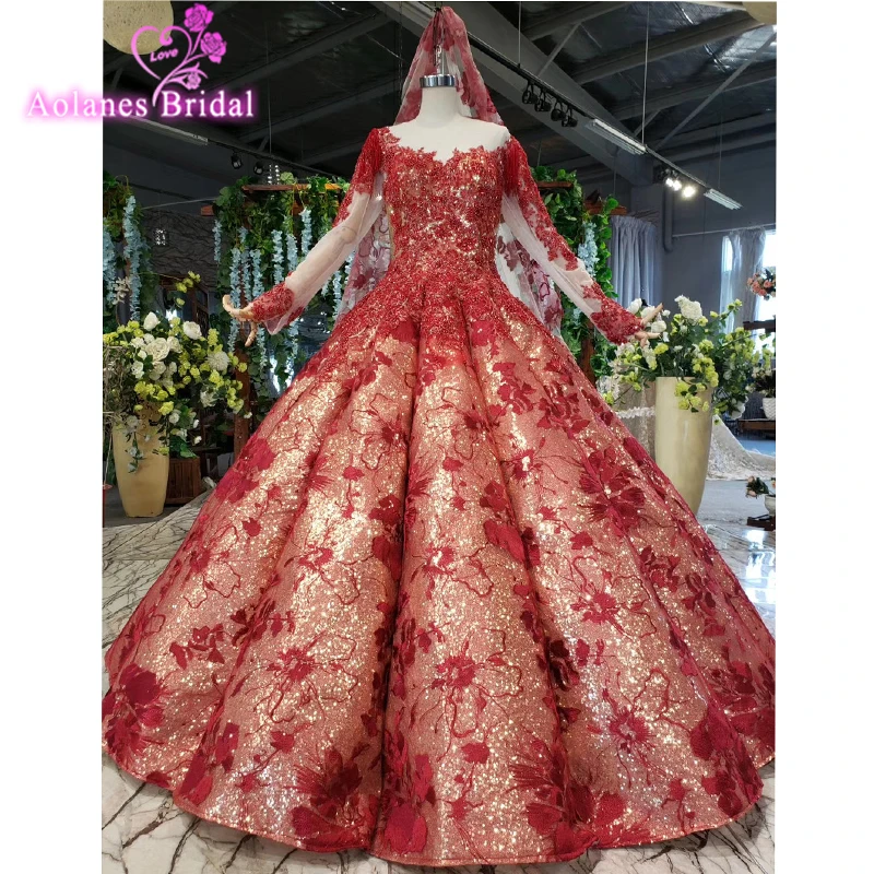 Красное бальное платье с блестками платья для выпускного Дубай Цветы Кружева