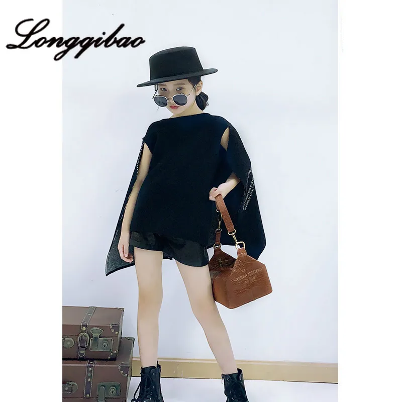 Модные комплекты одежды для девочек из двух предметов плащ свитер-накидка 2019 г.