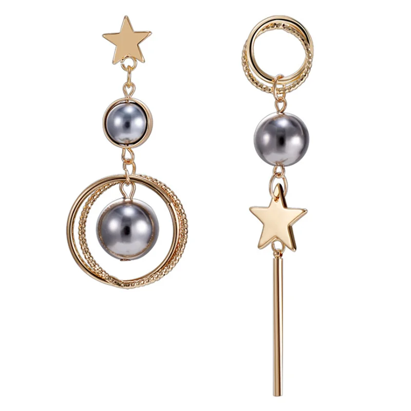 Асимметричные жемчужные серьги подвески со звездой женская модная