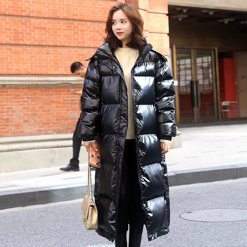 

ZURICHOUSE Winter Puffer Jacket Long Hooded Women's Parka 2021 Fashion Glossy Silver Thick Warm Puffer Coat Female P3538