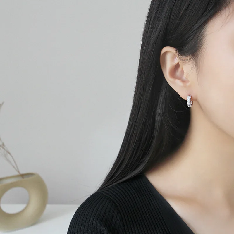 

CH-1173 Korean version of S925 sterling silver temperament all-match micro-inlaid row of diamond earrings student female silver