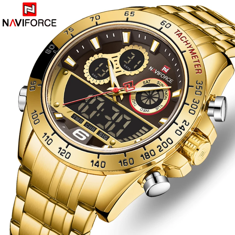 

NAVIFORCE Топ бренд класса люкс мужские Кварцевые Золотые часы мужские спортивные водонепроницаемые мужские наручные часы с хронографом мужск...