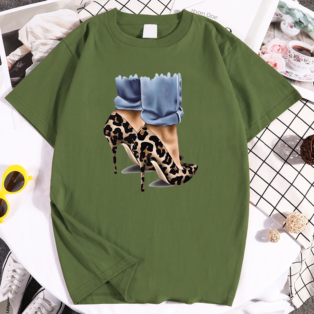 Модная мужская футболка с леопардовым принтом на высоком каблуке уличная