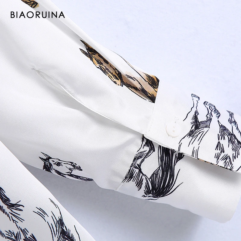 Женская Повседневная однобортная рубашка BIAORUINA с принтом лошадей свободная