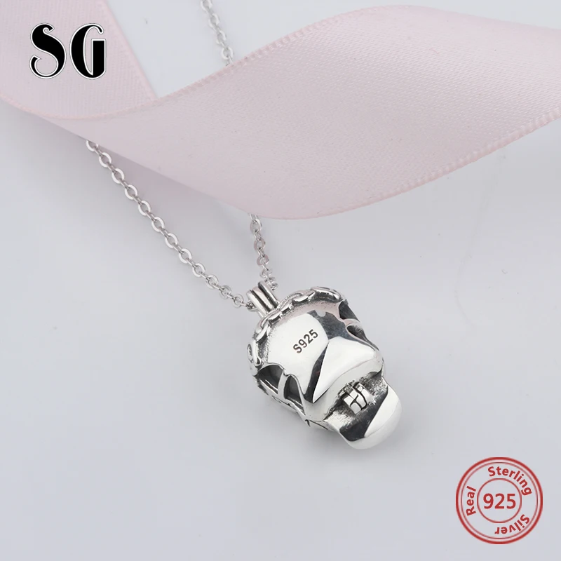 2018 Aliexpress подлинное серебро 925 пробы череп светящаяся подвеска цепочка ожерелье