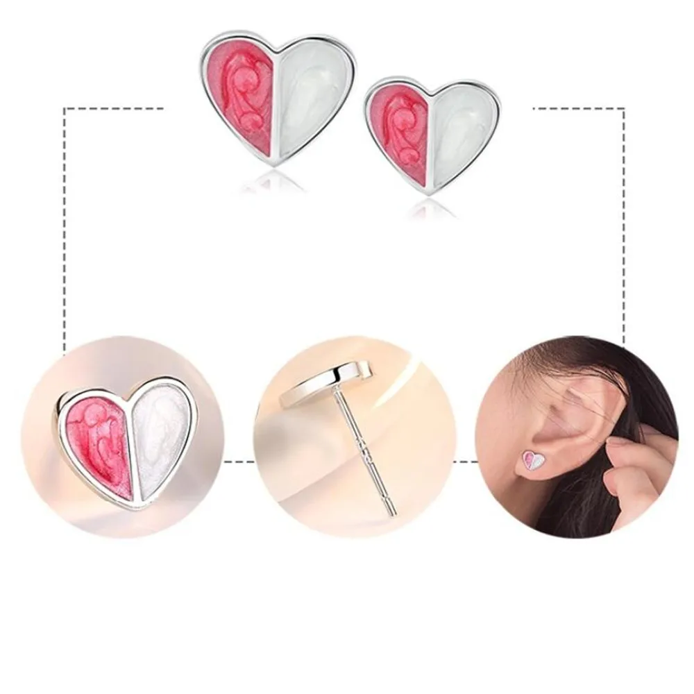 

925 Sterling Silver Stud Earrings High Quality Woman Fashion Jewelry Retro Simple Heart-shaped Crystal Zircon Earrings