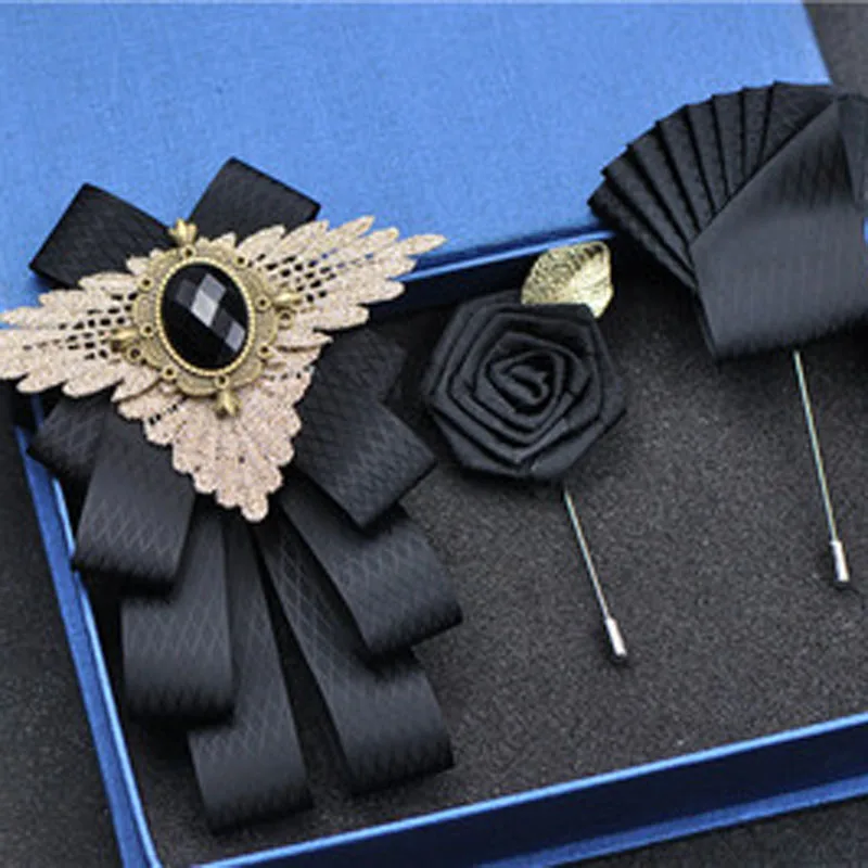 

New Bow Tie Vintage Rhinestone Handmade Ribbon Brooch Bowtie Elegant Jewelry Collar Pin Cravat Wedding Accessories Pocket Square