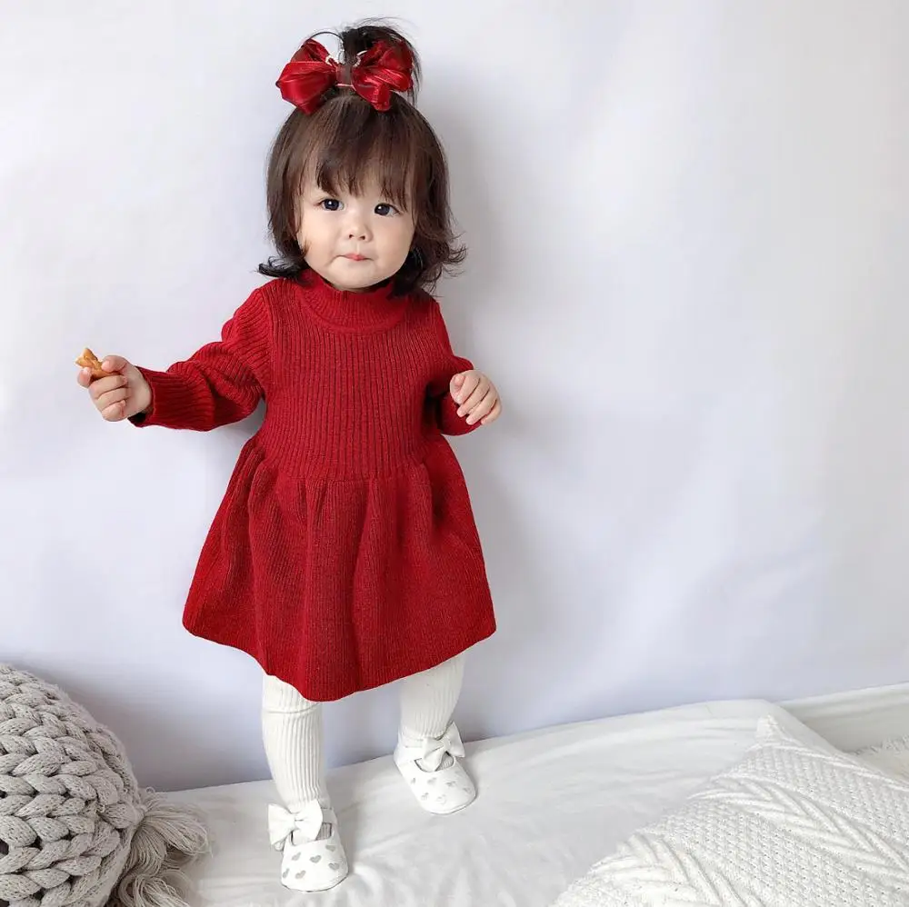 Стильное осенне-зимнее вязаное платье для маленьких девочек модный свитер с