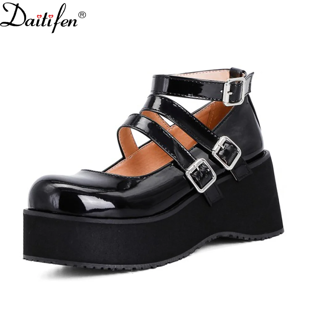 

Daitifen Fashion Women Mary Jean Shoes Thick Buttom Platform Female Ankle Strap Pumps Shallow Girls Lolita Shoes Spring Autumn