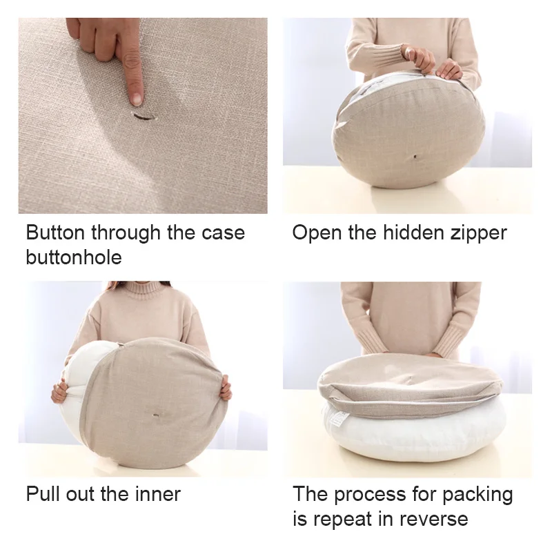 Removable& Washable Round Shape Cotton Linen Seat Cushion with Core Tatami Cushion Pillow Home Decoration Soft Car Sofa Cushion