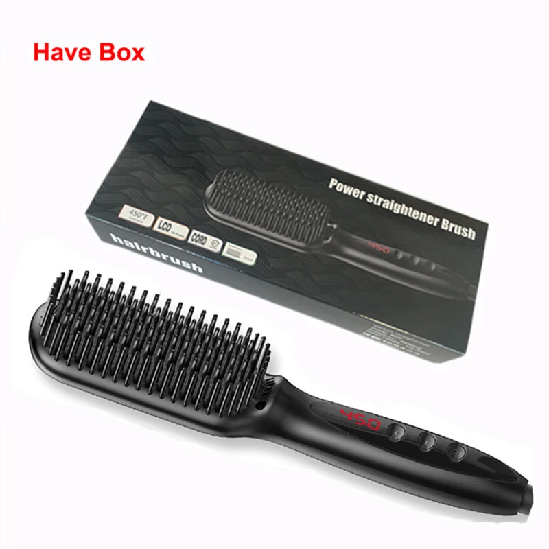 black with box Профессиональная щетка-выпрямитель для волос и бороды, электрический выпрямитель, щетка быстрого нагрева, ионная расческа для выпрямления волос, горячая расческа - Цвет: black with box