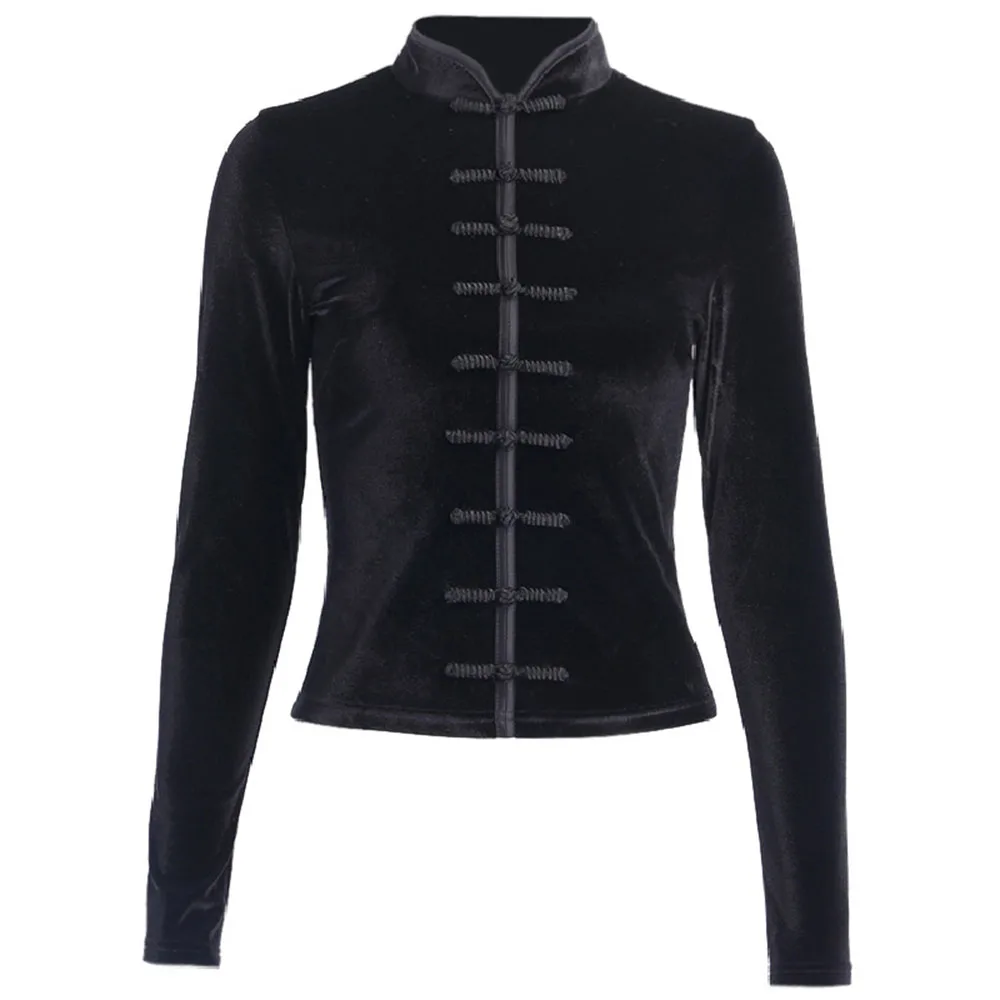 Женская блузка в стиле ретро теплая с длинным рукавом и воротником Чонсам на