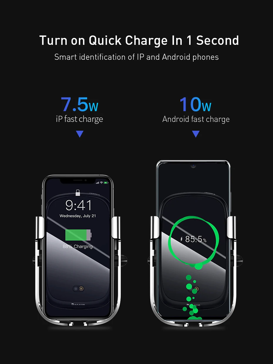 Baseus 10 Вт Qi Беспроводное Автомобильное зарядное устройство для iPhone автомобильное беспроводное зарядное устройство интеллектуальное инфракрасное Быстрое беспроводное зарядное устройство для автомобиля