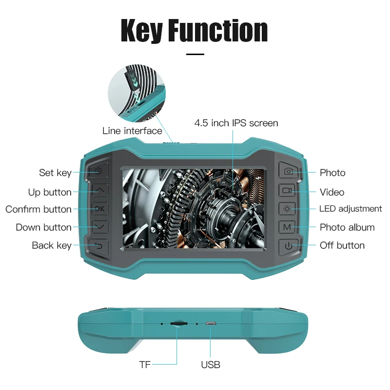

4.5 Single and Double Lens LCD Screen Industrial Endoscope 8mm IP67 Waterproof Inspection Camera Mechanical Inspection Borescope