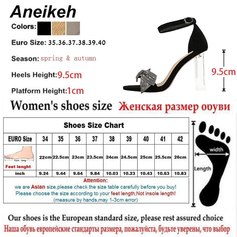 

Aneikeh NEW Sexy Flock Summer Fashion Rhinestone Butterfly-knot Sandals Buckle Ankle Strap Square Heel Shallow Solid Party Women