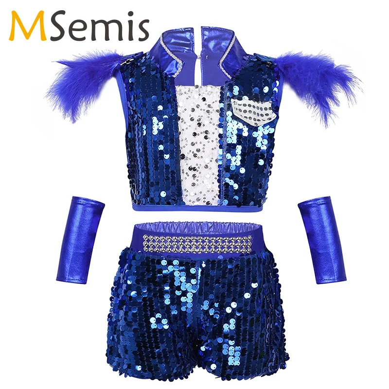 Детский костюм для джазовых танцев девочек укороченный топ в стиле хип-хоп с