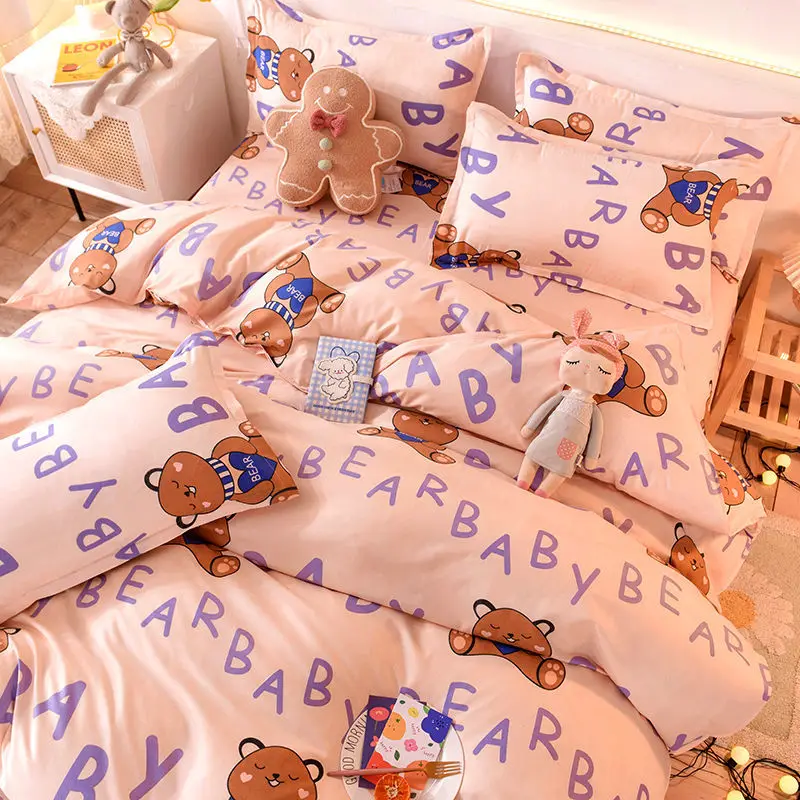 Пододеяльник в клетку с мультяшным рисунком простой домашний текстиль наволочка