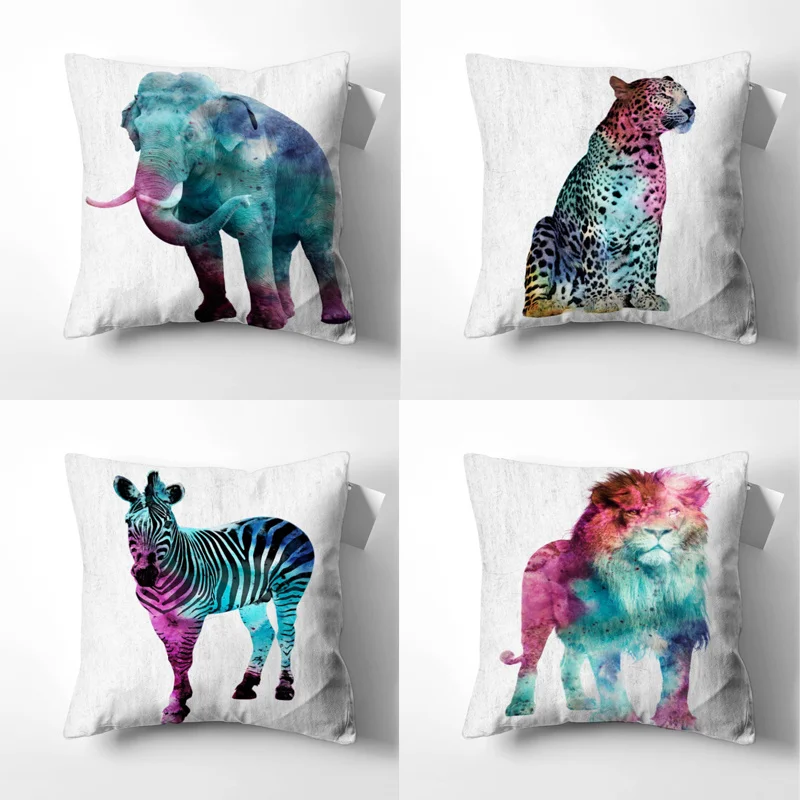 

Animal Pattern Linen Pillow Cover Elephant Lion Pillows Decor Home Pillow Case Cushion Cover Decorative Cushions for Sofa Car