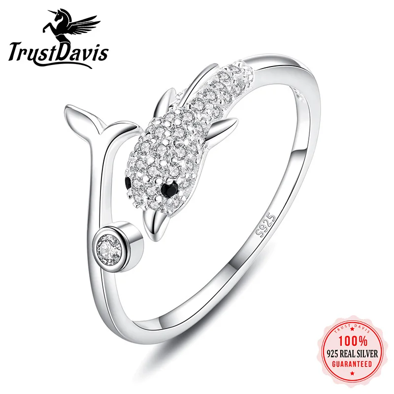 

TrustDavis Real 925 Sterling Silver Fashion Dolphins Animal Adjustable Ring Women Daughter Girl Gift Fine Jewelry Wholesale L203