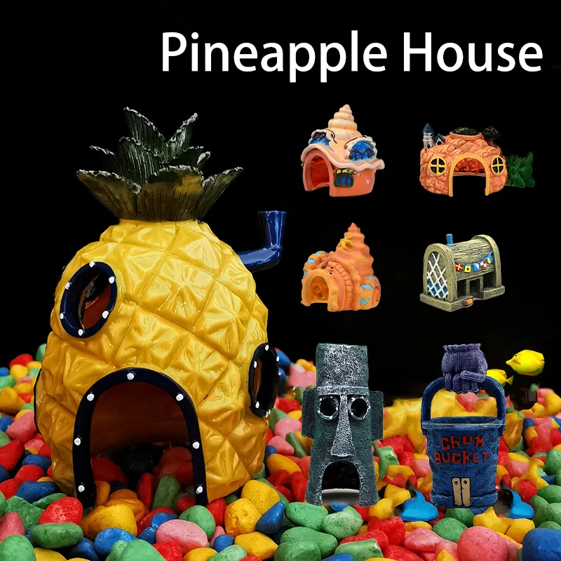 pineapple aquarium decorate ornaments for home accessories fish hideout house reptile hole shelter cave resin crafts free global shipping