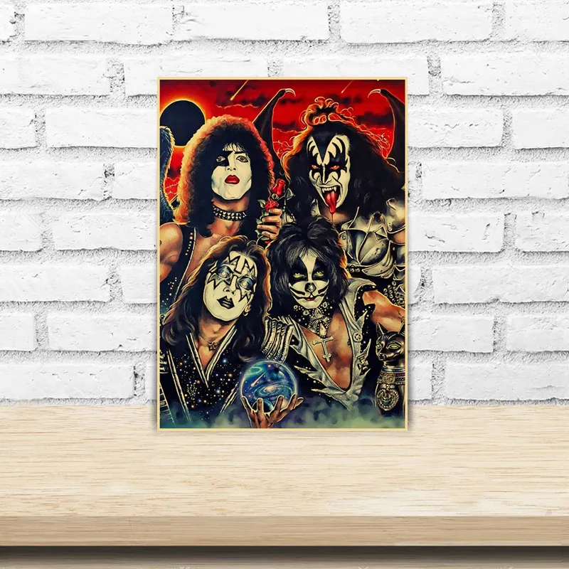 

Vintage Heavy Metal Kiss Band Posters Kraft Paper Rock Poster Music Team Star Decorative Painting Wall Sticker Bar Home Decor
