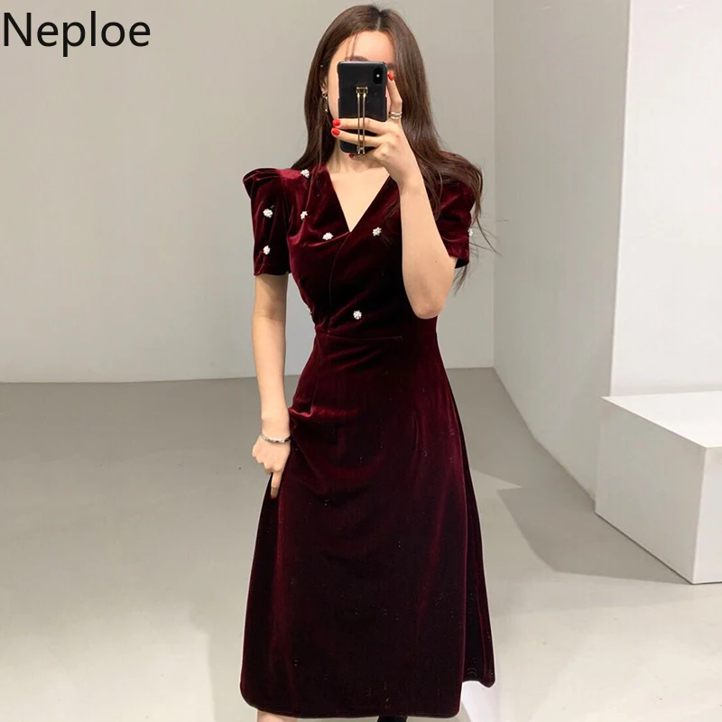 Женское платье в стиле ретро Neploe расшитая бисером нашивка Корейском с высокой