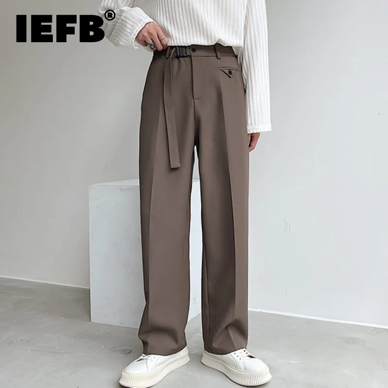 

Мужская одежда IEFB, корейские модные цветные брюки, мужские новые свободные прямые брюки со средней талией и широкими штанинами, укороченные...