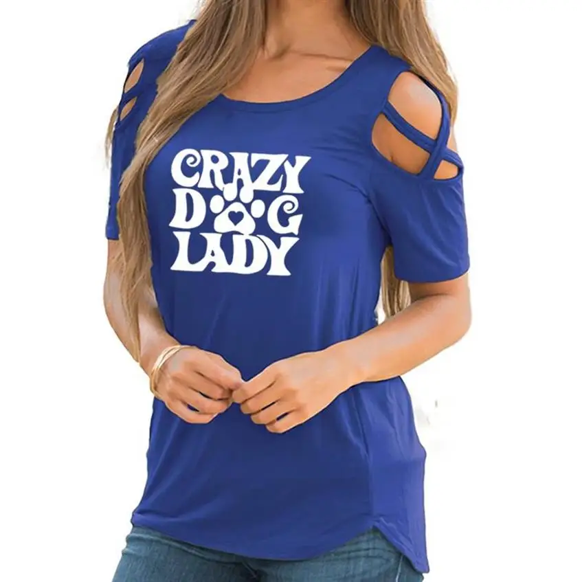 

New Arrival Off Shoulder T-Shirt For Women Crazy Dog Lady Cat Heart Paw Letters Print T-shirt Summer Tops T-Shirt Plus Size 5XL