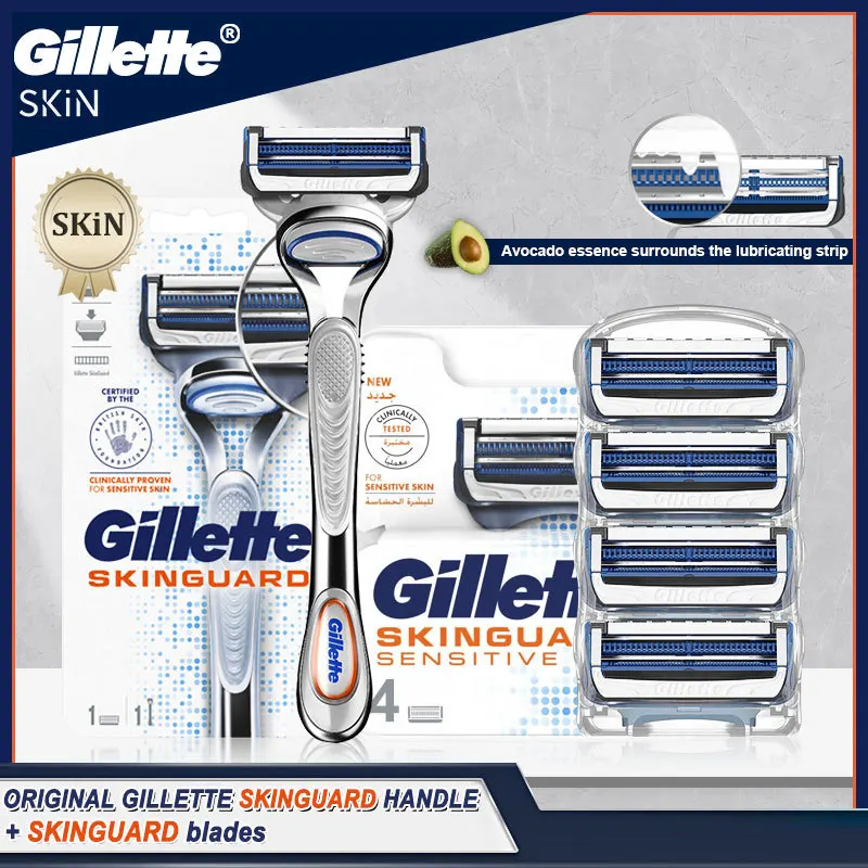 

Gillette Skinguard Sensitive Skin Straight Razor Shaver For Men Include Handle And Safety Replacement Razor Blade Heads New