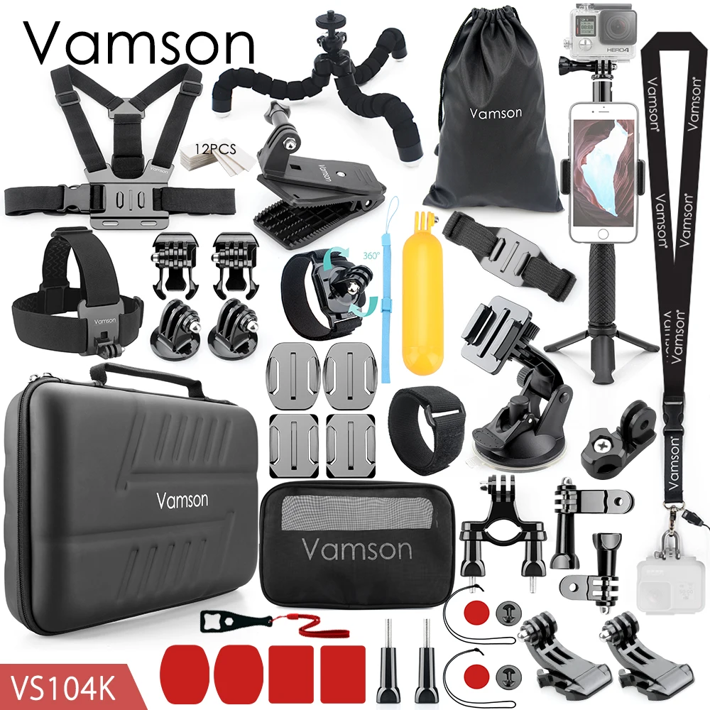 VS104K Vamson для Go pro комплект аксессуаров монопод для Gopro Hero 7 6 5 4 3 для Xiaomi yi для SJCAM eken H9R Mijia VS104 - Цвет: VS104K