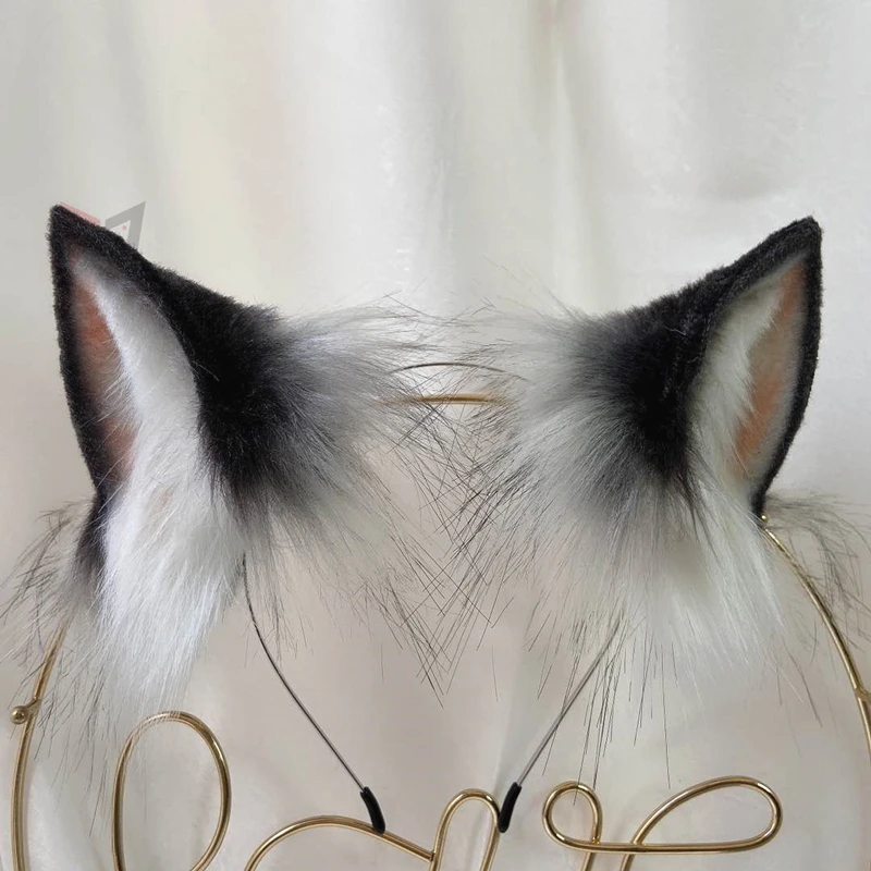 Новинка обруч для волос MMGG ручной работы с волчьими ушками и серебряными черными