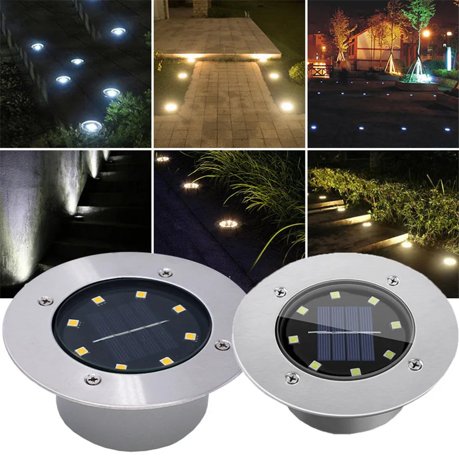 

8LED Outdoor Solar Powered Buried Lamps Garden Patio Landscape Deck Light Aluminum Step Underground Light Pathway Spotlight
