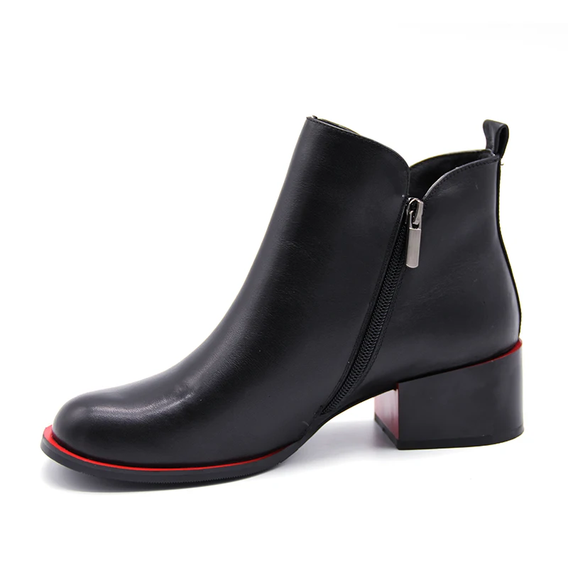 

winter new square high heel round toe shoes female leather buckle ankle boots high heel oxford boots side zipper casual shoes