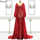 3 вида стилей красная одежда с длинным рукавом Вечерние платья Иллюзия Дубае вечернее платье для свадебных торжеств Для женщин Русалка Платья знаменитостей Vestidos De Noite
