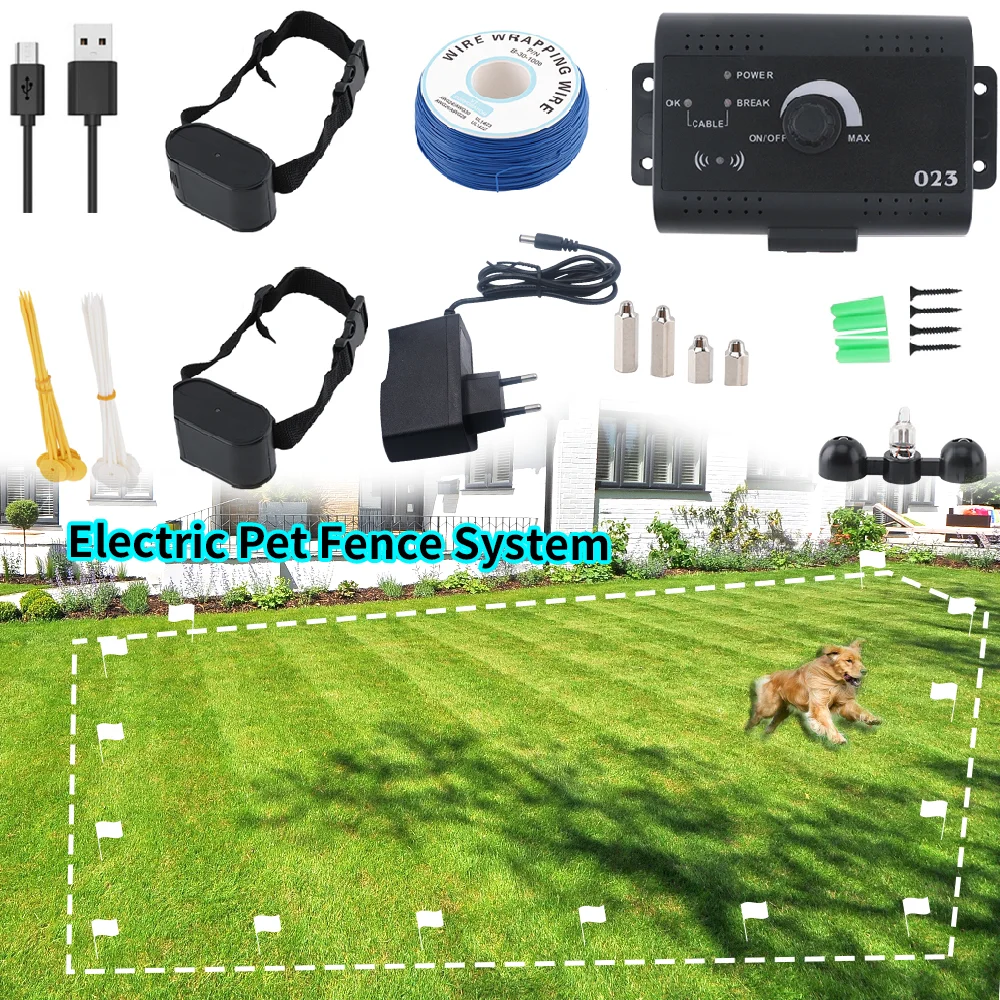 

Electric Fence for Dogs Pet Electronic Fencing System Training Collar Rechargeable Waterproof Prevent Running Around