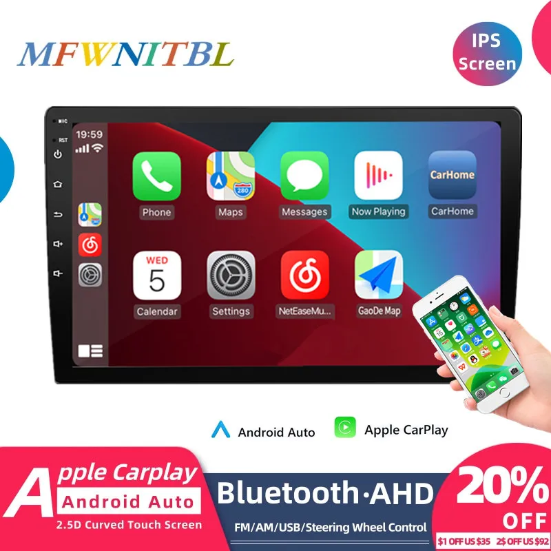 

Автомагнитола Apple Carplay, мультимедийный видеоплеер с экраном 2 Din, MP5, Bluetooth, FM, AM 2, 5D, 10 дюймов