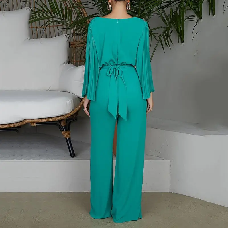 Женский комбинезон размера плюс 2XL с v образным вырезом и широкими штанинами