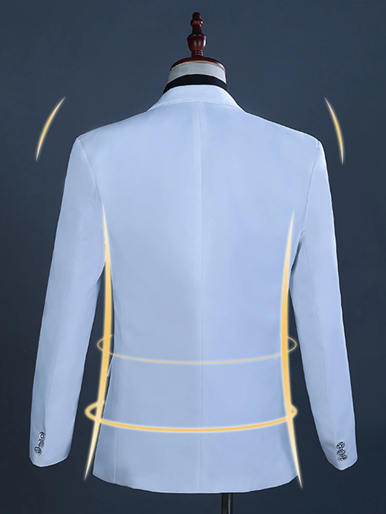 

Wedding Dress For Men Luxury Diamond Design White Color Male Suit Single-Breast Tuxedo Slim Fit Blazer Host Stage Homme Costume