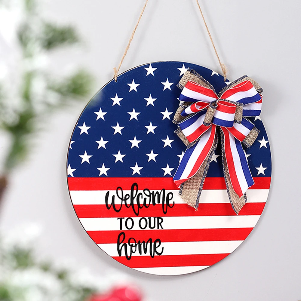 

Front Door Welcome Sign Hanging Farmhouse 12 Inch Round Welcome Plaque Independence Day Decoration With Bow Home Decoration