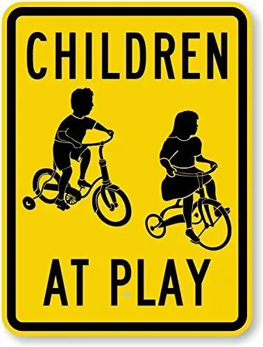 

Metal Sign New Sign Children's Game with Children Fluorescent Yellow Diamond Home Wall Decoration Metal Sign 8X12 Inches