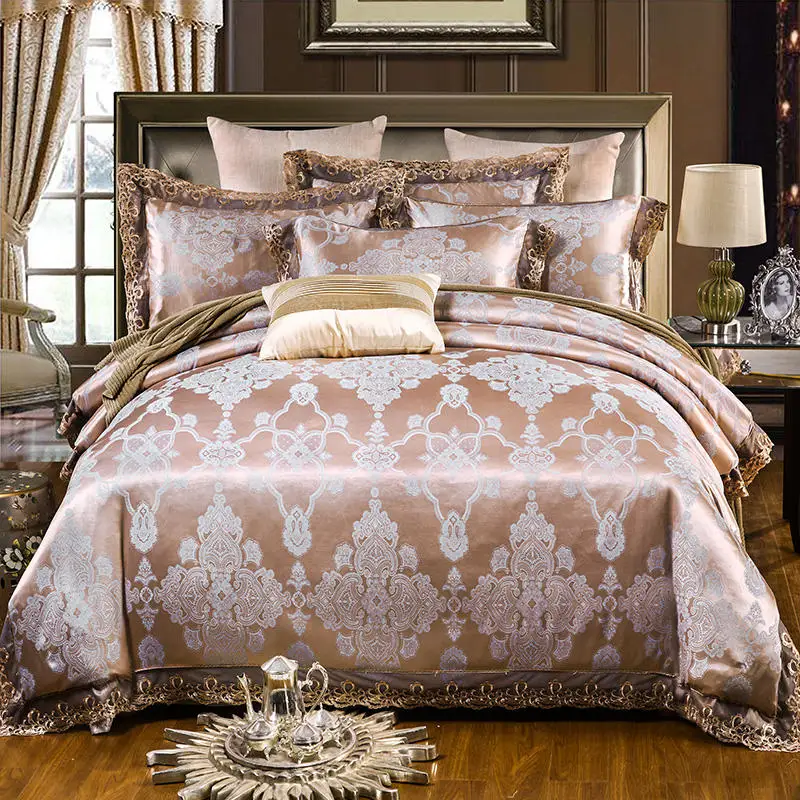 

Jacquard Satin Bedding Set King Queen Size Lace Duvet Cover Bed Sheet Linen Pillowcases Home Textile