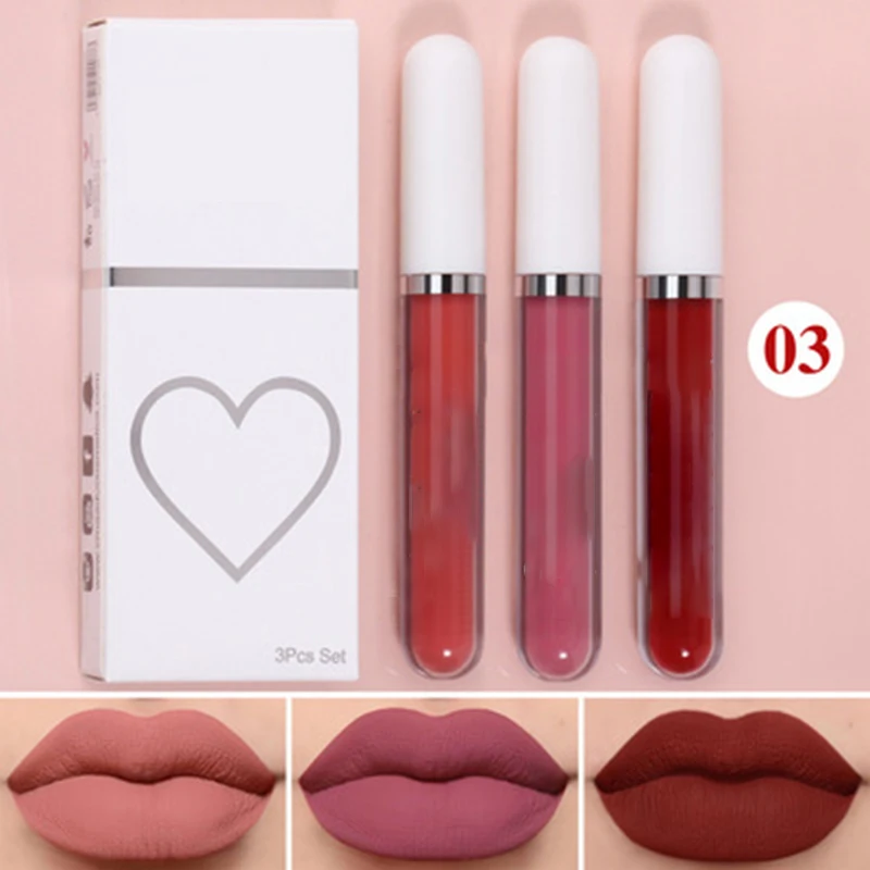 Matte Lipstick Set 3 Colors Long-Lasting Waterproof Velvet Lip Lipgloss Kit Cosmetics Gift for Girls Women THRK889 |
