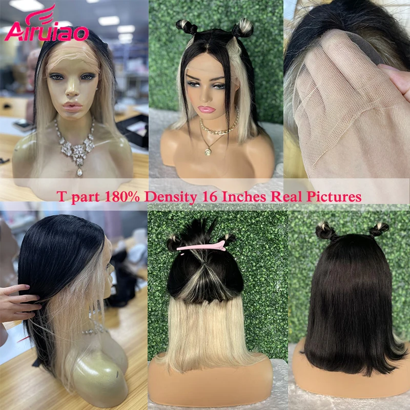 Highlight White Natural Colored Preplucked 613 Blonde Short Bob Human Hair Wigs For Women Lace Frontal Straight HD Wig Pixie Cut | Шиньоны и