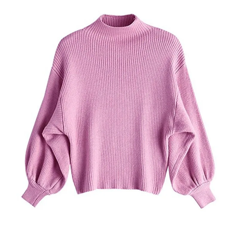 

Autumn Winter Women's Jsweater Korean Style Solid Color Bat Type Long Sleeve Sweater New Loose High Neck Pullover Sweaters GX287