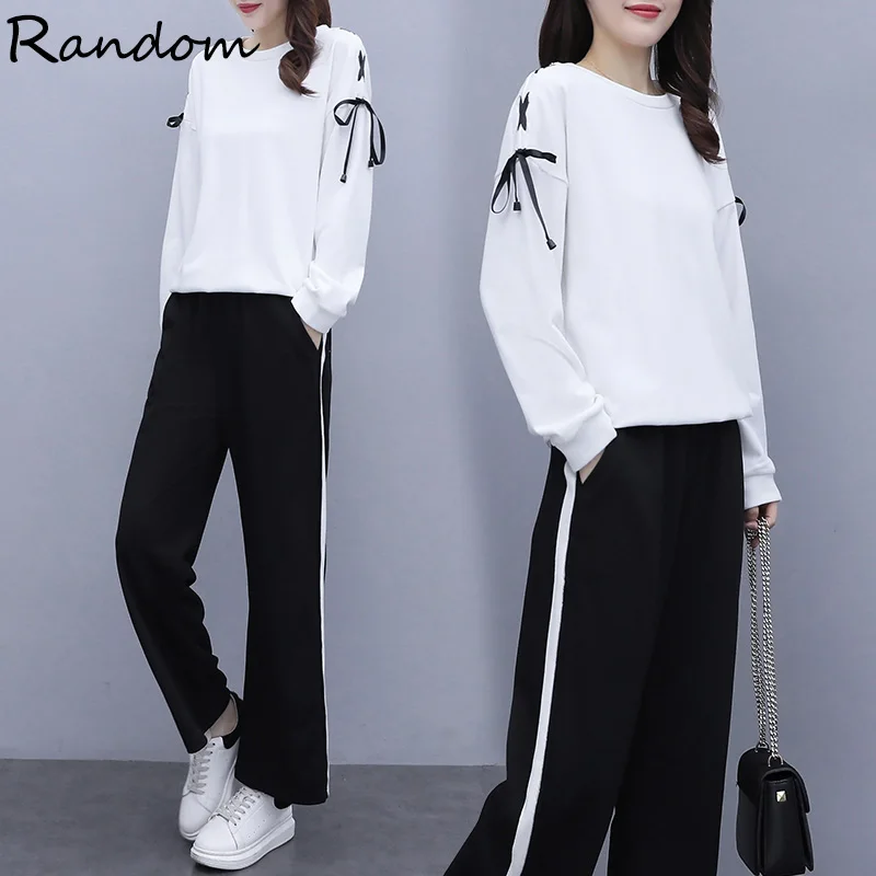 

Women Plus Size L-4XL Autumn Winter Cotton Tracksuit White Sweatershirt Top And Pant Two Piece Set Sport Clothes Matching Outfit
