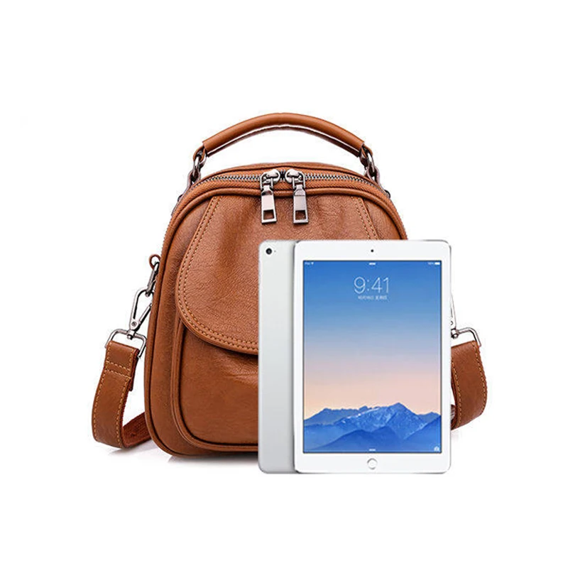 

Vintage Multifunction Double Zipper Mini Crossbody Women Classic Solid Flap Shoulder Bags Preppy Style Soft Leather Crossbody