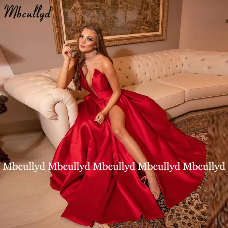 

Сексуальные красные вечерние платья 2023 А-силуэта с V-образным вырезом атласные платья для выпускного вечера длинное официальное платье с открытой спиной праздничное платье