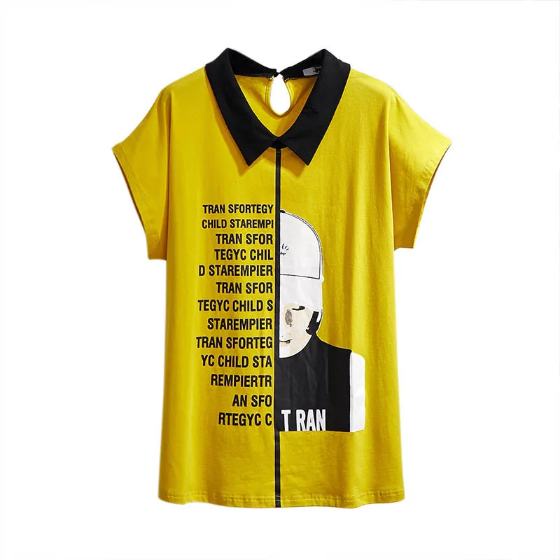 Женская футболка с надписью желтая/Розовая хлопковая Футболка принтом Размеры: