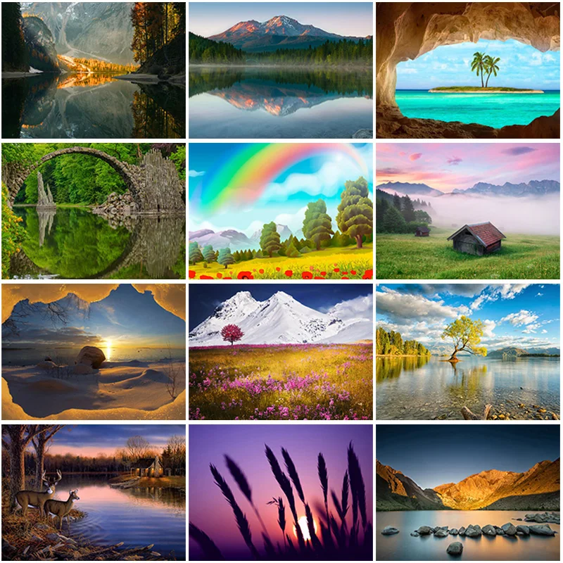 

DIY 5D Diamond Painting Full Round Square Resin Mosaic Diamond Embroidery Cross Stitch Kits Wall Art Natural Scenery Handcraft